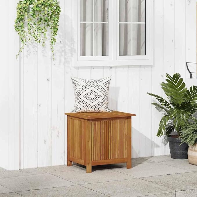 Solid Acacia Wood Outdoor Storage Box 23.6"x19.7"x22.8" with Water-Resistant Bag, Multi-Functional Patio Furniture Bench and Deck Box for Poolside Backyard Garden Tools Cushions Organization