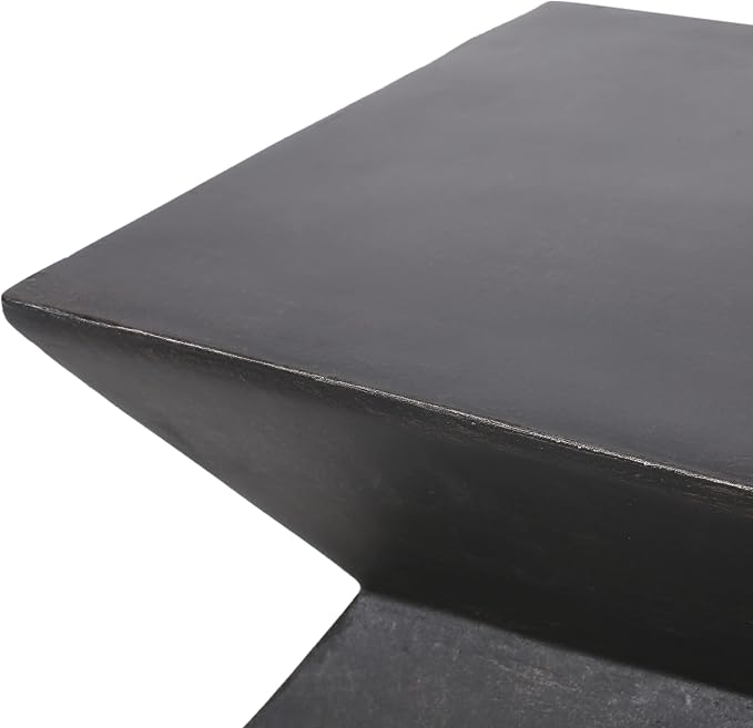 Outdoor Concrete Side Table, Cylinder Patio End Table, Faux Stone Accent Table with Geometric Pedestal for Indoor Outdoor, Garden Stool Coffee Table for Patio, Garden, Backyard - 15.5" Black MgO