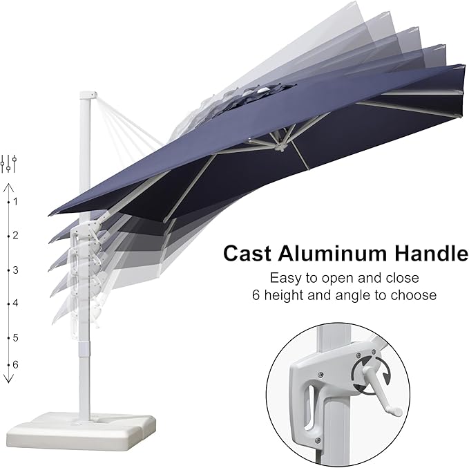 PURPLE LEAF 9 FT White Patio Umbrella Cantilever Umbrella Aluminum Square Outdoor Offset Umbrella Hanging Windproof with 360° Rotation for Garden Deck Pool, Navy Blue