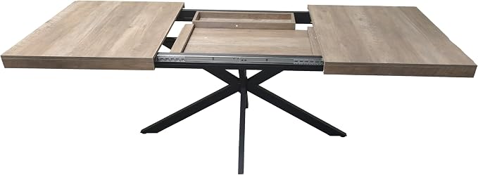 55.11" -70.86" Extendable Dining Room Table, Retro Folding Dining Tables for 4-6 People with Antique Wood Top/Black Fine Sand Cross Iron Foot Base/Storage Box, Grey