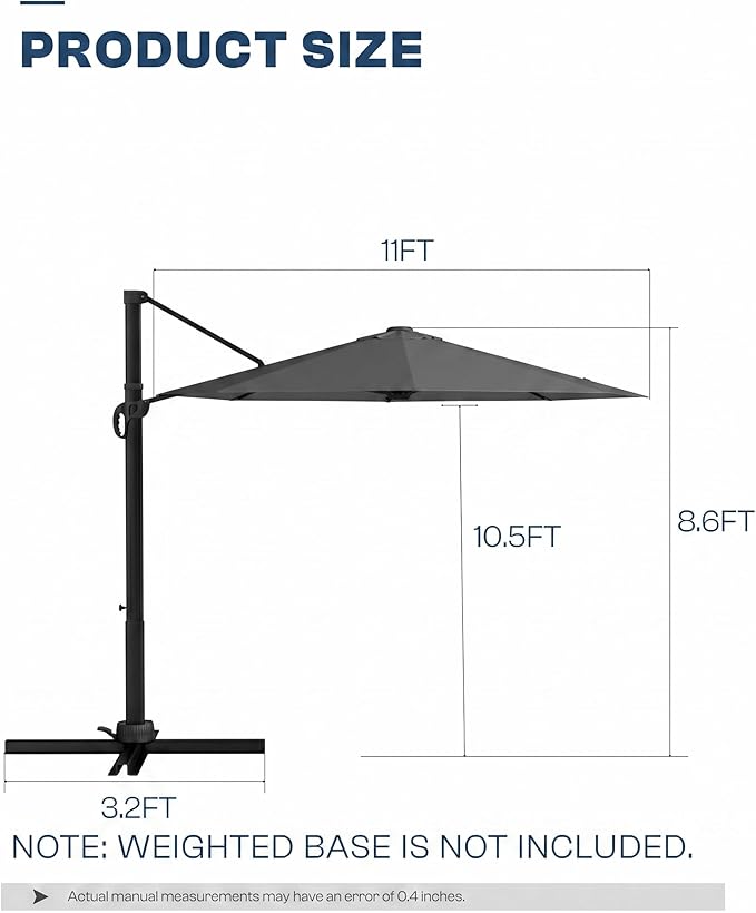 11 FT Round Cantilever Umbrella,Easy Tilt, Fade Resistant & 360° Rotation, Offset for Pool Deck Backyard Patiocharcoal gray (Base not Included)