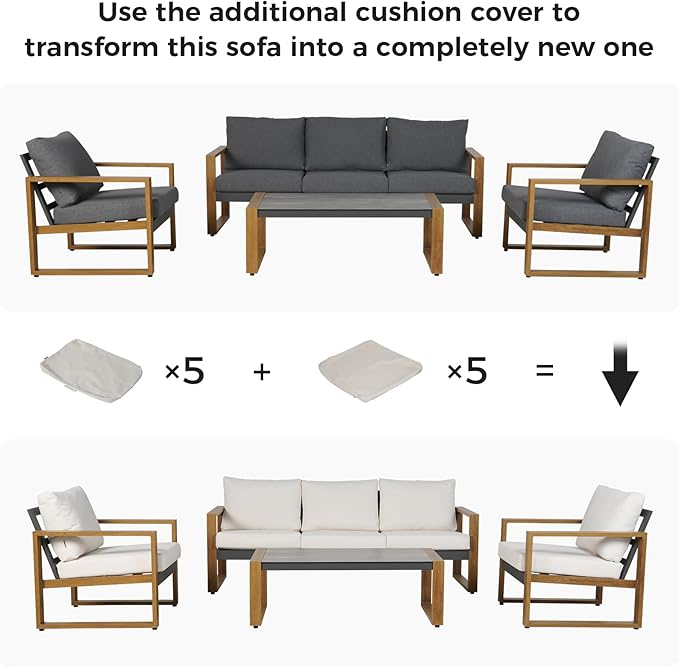 Grand patio Outdoor Furniture Set for 5, 4-Piece Aluminum Patio Conversation Set with Cushions, Modern Outdoor Sectional Sofa for Deck, Backyard, Garden, Porch, Poolside