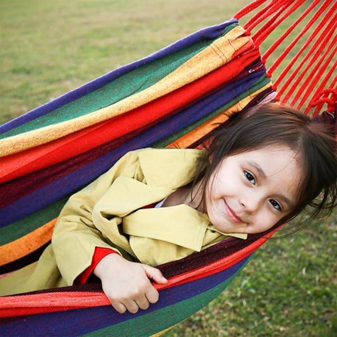 Portable Canvas Hammock Outdoor Camping Striped Swing Hanging Chair 190x85cm Lightweight Patio Garden Relaxation Seat European Rainbow