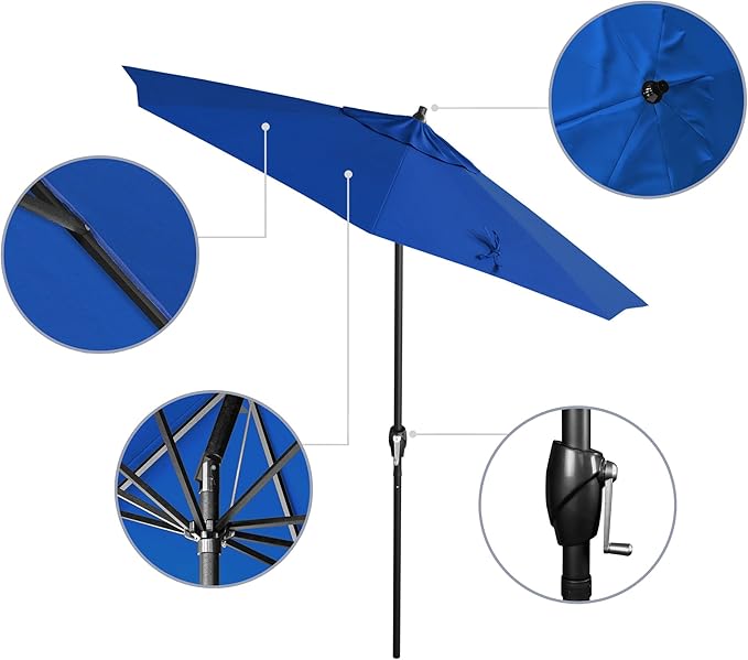 California Umbrella 7.5' Rd Aluminum Patio Umbrella, Crank Lift, Auto Tilt, Black Finish, Royal Blue