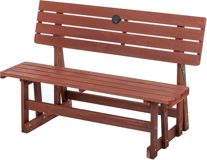2 in 1 Convertible Picnic Bench Table Set, Transforming Interchangeable Outdoor Wooden Picnic Table with Umbrella Hole, 500lbs Collapsible Dining Table Bench for Backyard, Porch
