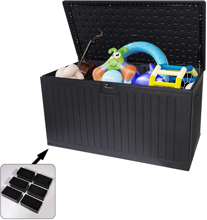 230 Gallon Outdoor Storage Box, Waterproof Deck Box with Lockable Design, Heavy-Duty Resin Container for Patio Cushions, Garden Tools, Black