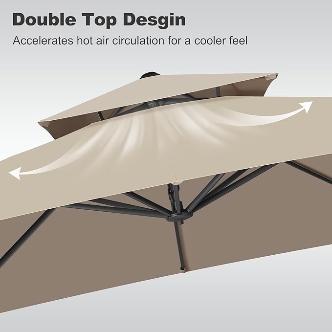 FLAME&SHADE 10 X 10 FT Cantilever Patio Umbrella - Large Square Offset Umbrella Outdoor Patio with 360-Degree Rotation and 3-Year Fade Resistance Fabric for Deck Pool Backyard Garden (Taupe)