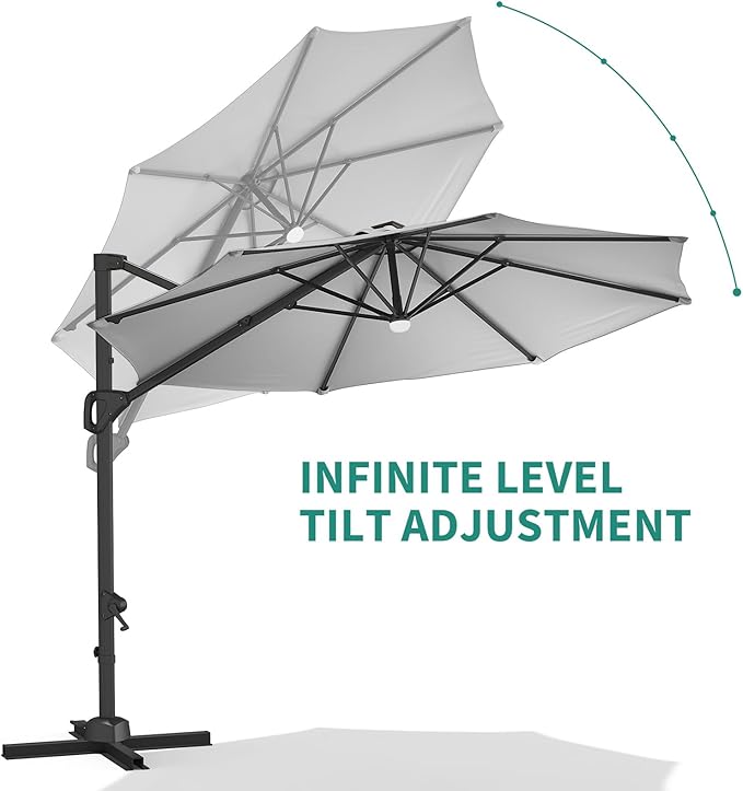 10 Ft Offset Patio Umbrella with Base Included, Round Cantilever Umbrella with UV Protective And Water Resistant Canopy, 360° Rotation, Integrated Tilting System, Beige