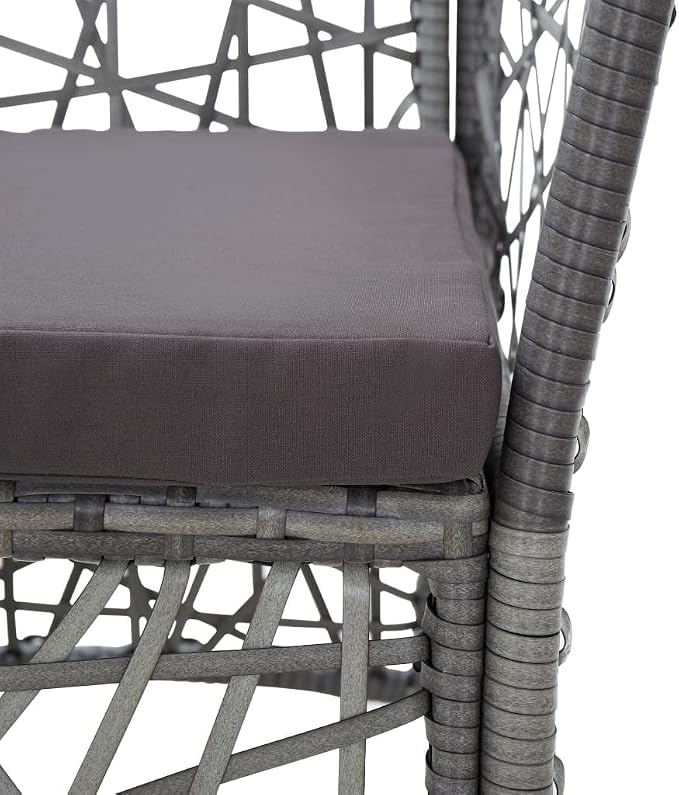 5 Piece Patio Dining Set with Cushions Poly Rattan Gray Outdoor Table and Chairs Tempered Glass Top for Garden Deck Backyard