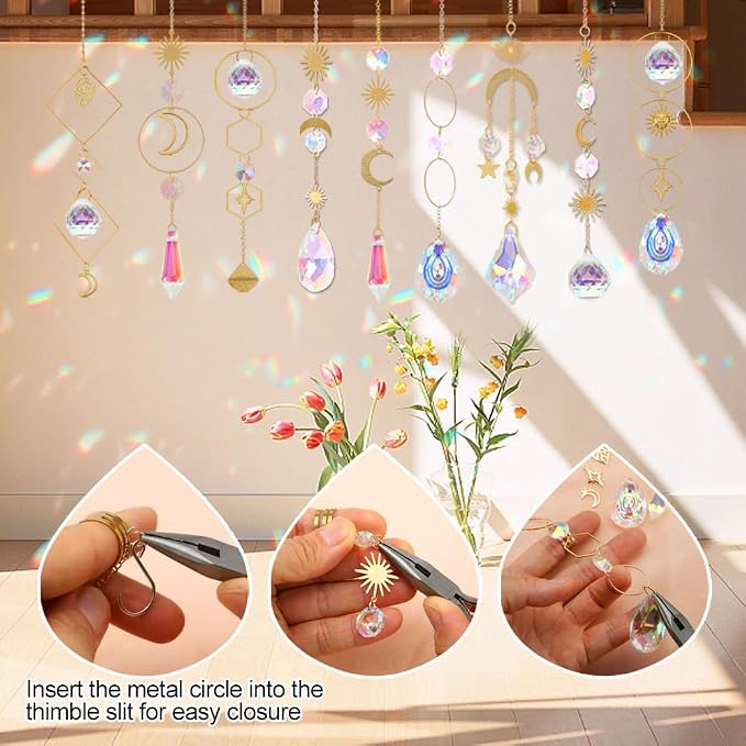 200pcs DIY Sun Catchers Making Kits Craft for Adults Crystal Suncatchers | Stained Glass Window Hanging Prism Indoor Outdoor Garden Xmas Decor with Rainbow Maker Pendants Chains Supplies