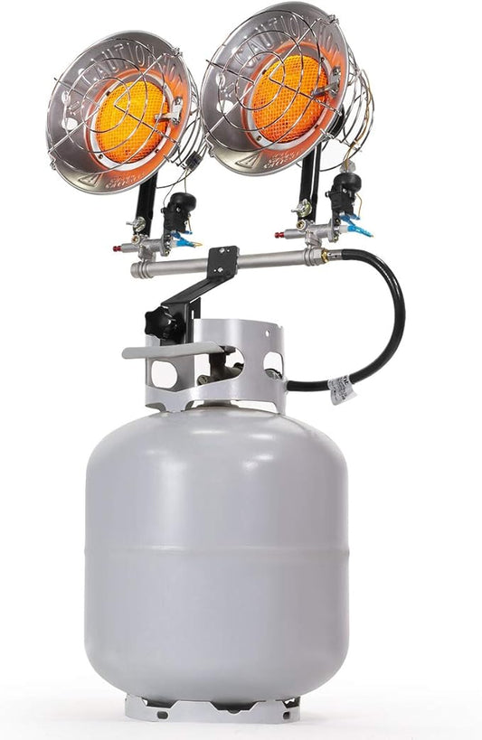 XtremepowerUS 30,000 BTU Propane Tanktop Heater Infrared Dual Burner Safety Shut-Off Valve, Tip-Over Switch for Garage, Camping, Hunting Double Burner
