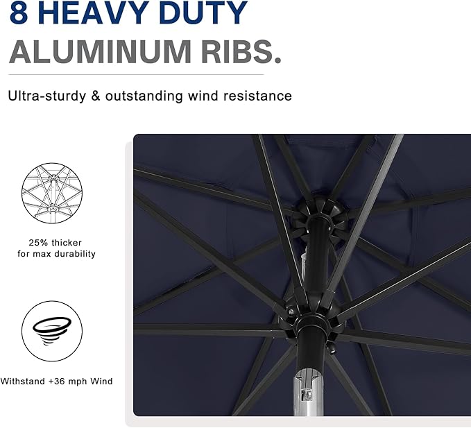 ABCCANOPY 10FT Durable Solar Led Patio Umbrellas with 32LED Lights (Navy Blue)