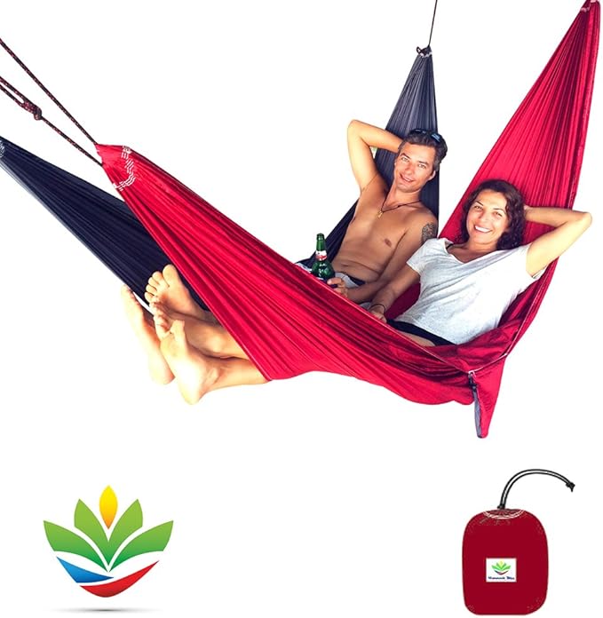 Hammock Bliss Tandem - One Hammock with Two Separate Spaces Allows Two People to Hang Together in Bliss - Great for Couples Or Create Double Layer Hammock