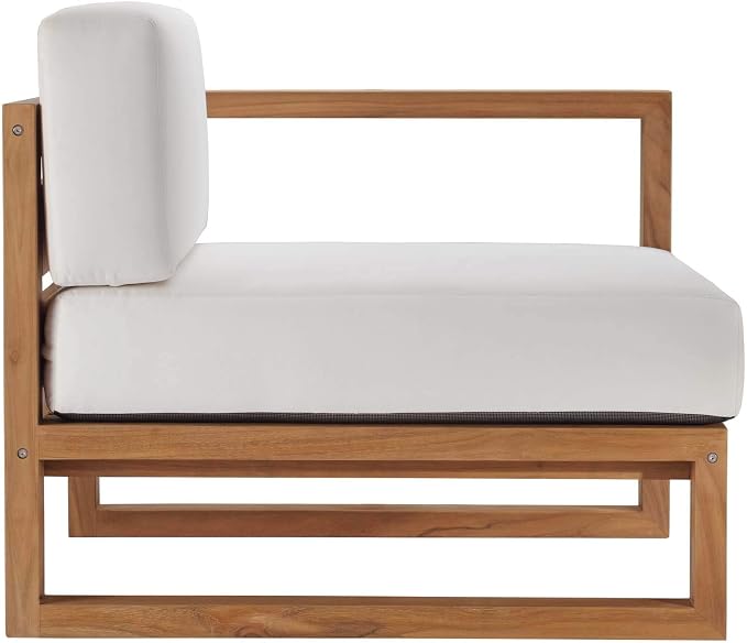 Modway EEI-4255-NAT-WHI-SET Upland Patio Teak Wood 3-Piece Sectional Sofa Set, Natural White
