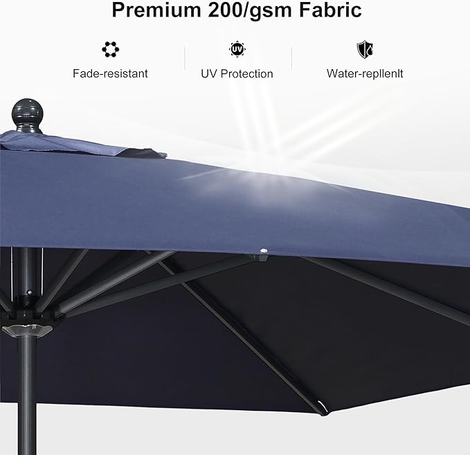 PURPLE LEAF 6.5' x 6.5' Square Patio Umbrella Outdoor Table Umbrella Aluminum Frame Market Umbrella Sun Umbrella with 8 Sturdy Ribs Tilt for Garden Deck Lawn Pool Light Navy Blue