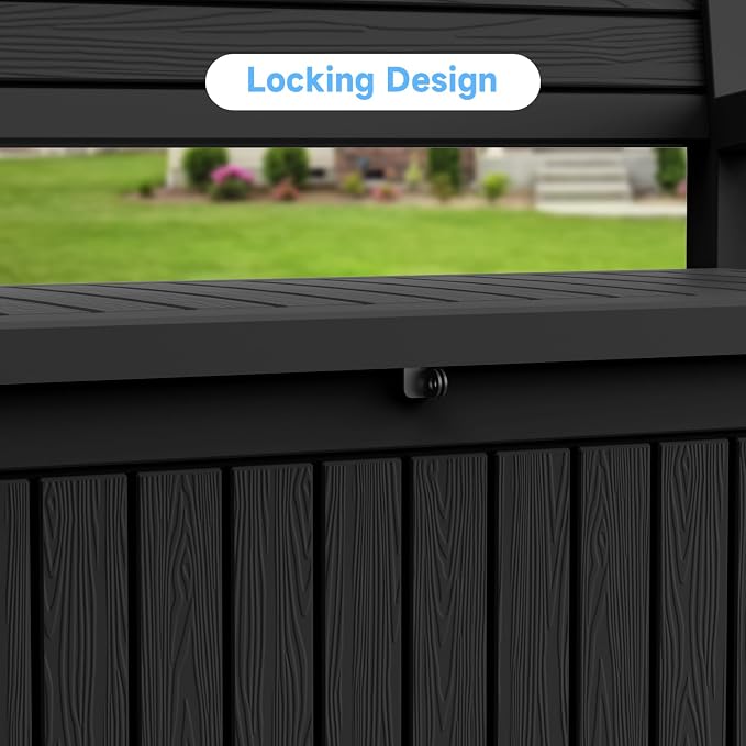70 Gallon Outdoor Storage Bench， Waterproof and Lockable Outdoor Storage Box, Durable Resin Deck Box for Patio, Backyard, Garden, Porch(Black)