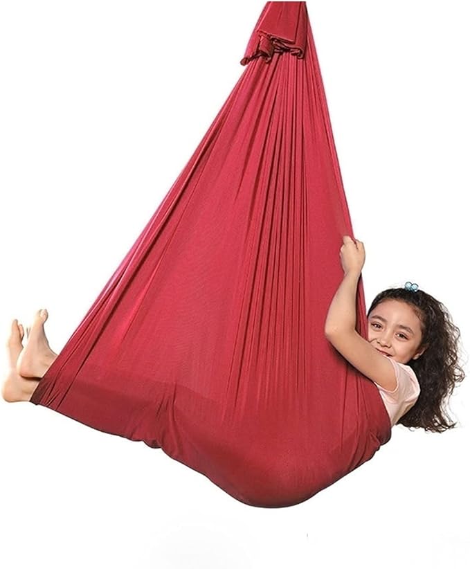 Breathable Sensory Therapy Swing for Adults Autism ADHD and SPD - Has A Calming Effect On Children with Needs Hammock Chair Hanging Rope (Color : Red, Size : 150x280cm/59x110in)