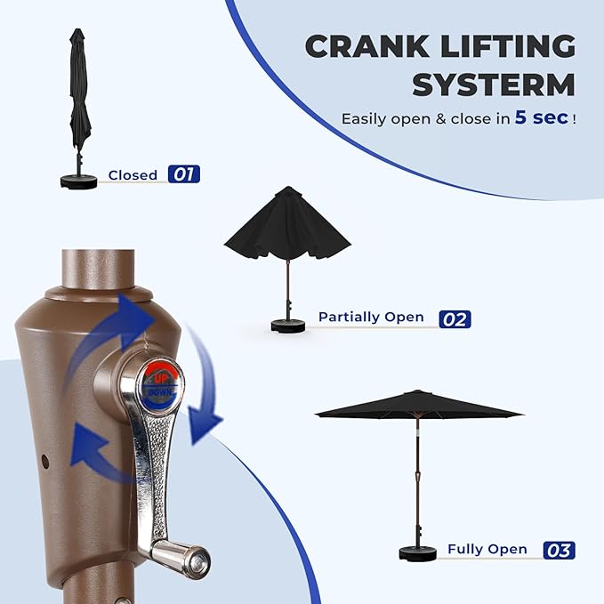 BRIOPAWS 9FT Patio Umbrella with Base Included | Outdoor Table Umbrellas | Push Button Tilt & Crank | 8 Sturdy Fiberglass Ribs | Waterproof | Heavy Duty for Garden Lawn DeckBackyard & Pool