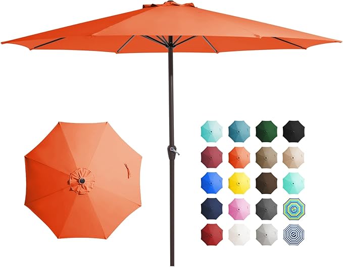 JEAREY 12' Patio Umbrellas Outdoor Table Market Umbrella w/Crank, 8 Sturdy Ribs, UV Protection Windproof for Garden, Deck, Backyard, Pool(Orange)