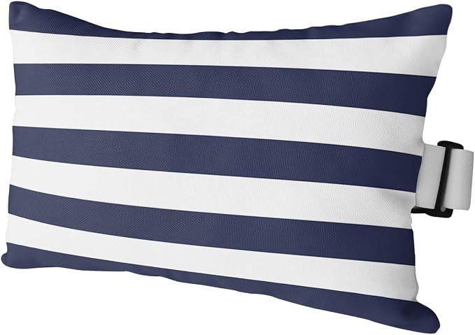 Outdoor Pillows Covers with Inserts Navy Blue White Stripe Waterproof Recliner Pillow with Adjustable Strap Throw Pillows for Patio Furniture Pool Lounge Chair, 11x16 inch, 1PCS