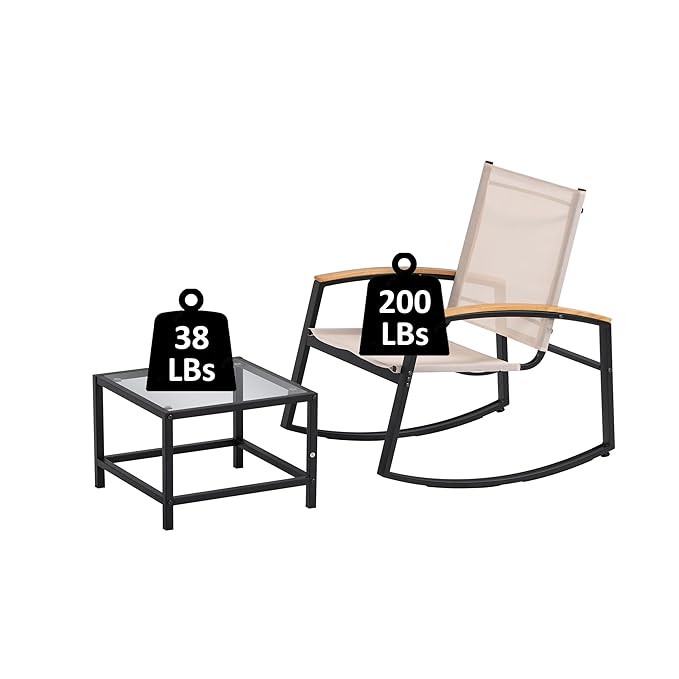 3pcs/Set Table and Chair Set Small Patio Balcony Chair with Glass Side Table Set Outdoor Conversation Apartment Chairs for Backyard, Balcony and Apartment Black As Shown One Size