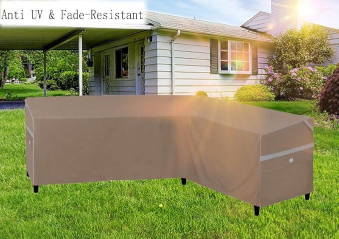 Heavy Duty Waterproof Outdoor L-Shaped Sectional Sofa Cover UV Resistant Patio Furniture Covers for Right Facing Sofa Cover 104"L/83"R W X 33"D x 31" H Brown