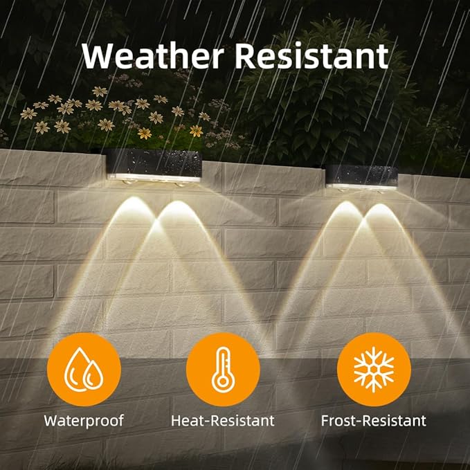 Peasur 4 Pack Solar Fence Lights Outdoor Garden, Solar Powered Step Light, Waterproof LED Deck Lights for Stairs Railing Yard Wall Outside (Cool White)