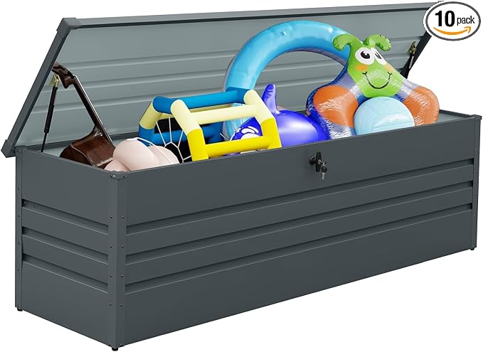 Outdoor Storage Box, 260 Gallon Deck Box, Metal Waterproof Lockable UV Resistant Extra Large Patio Storage Box for Patio Furniture Cushions, Gardening Tools, Pool Accessories