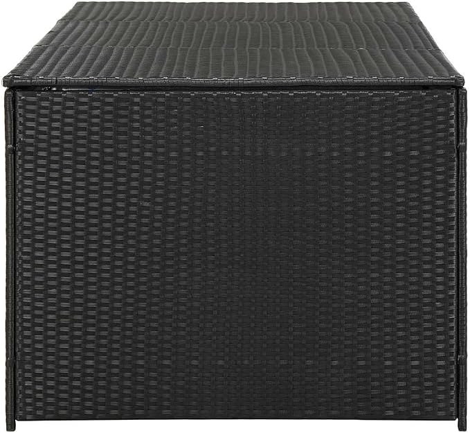 Large Outdoor Garden Storage Box, Weather-Resistant Poly Rattan Deck Bin with Gas Lift Lid, Rectangular Container for Patio Cushion, Garden Tools, Black