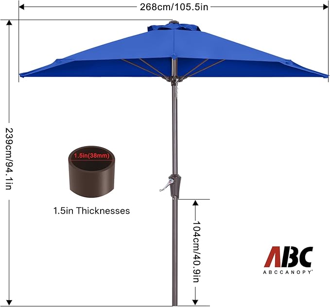 ABCCANOPY Patio Umbrella 9FT - Outdoor Half Umbrellas for Patio, Backyard, Garden, Deck (Blue)