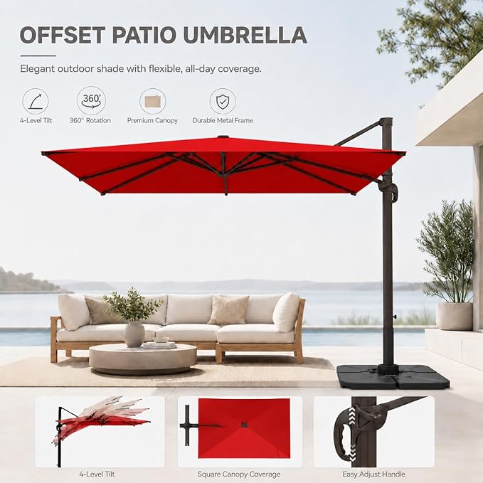 Cantilever Patio Umbrella, Large Square Outdoor Offset Umbrella with Aluminum Pole, 360-degree Rotation for Garden, Deck, Pool