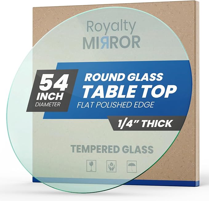 Royalty 54" Inch Round Tempered Glass Table Top – Clear Table Top Glass – Useful for Replacement, Tabletop Protector, Patio, Dining, Coffee, Desks - 1/4" Thick Flat Polished Edge