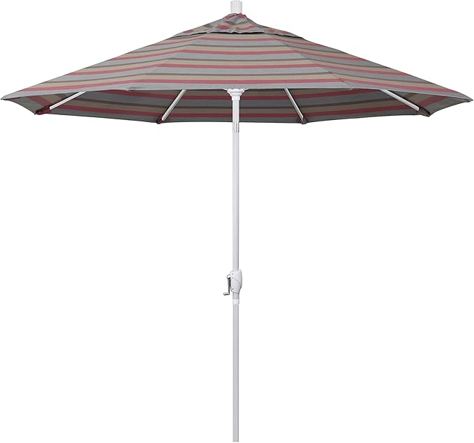 California Umbrella 9' Round Aluminum Market Umbrella, Crank Lift, Push Button Tilt, White Pole, Cilantro
