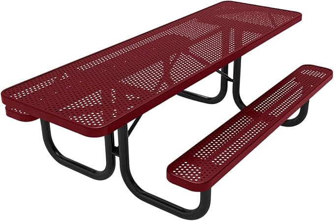 COATEDOUTDOORFURNITURE Heavy-Duty Portable ADA-Compliant Outdoor Picnic Table, Punched Steel Patio Dining Furniture Made in America (8ft Rectangular, Both-Side Handicap, Burgundy)