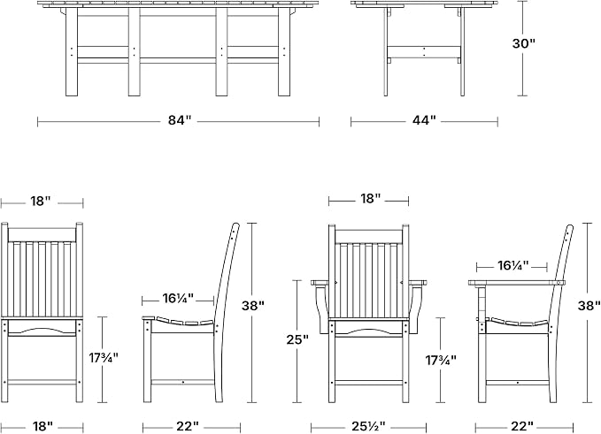 Wildridge Classic 7-Piece 44"x84" Dining Set, Aruba Blue - Outdoor Weather Resistant Recycled Plastic Furniture for Patio