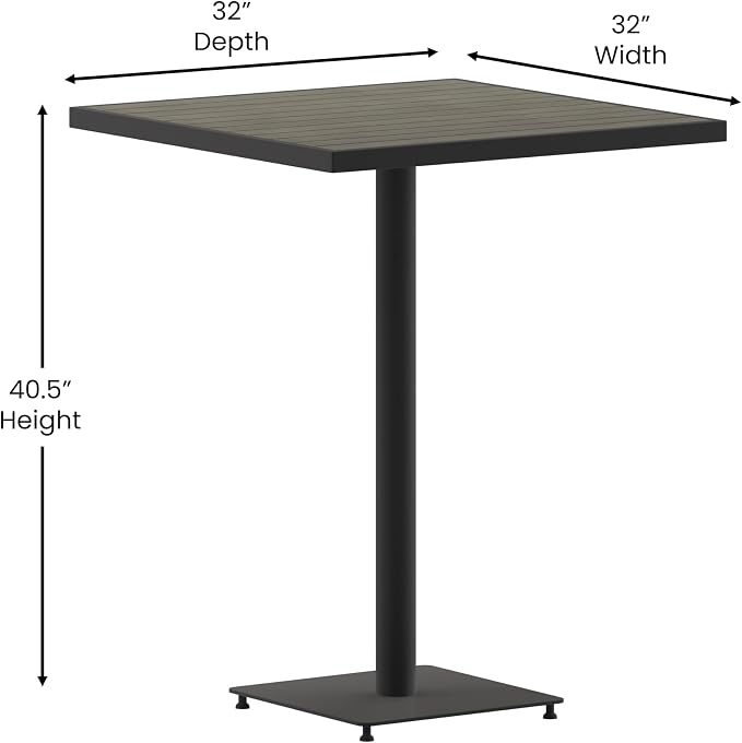 BizChair Commercial Grade Bar Height Patio Table, Indoor/Outdoor Bistro Table with Poly Resin Slats, 30" Square, Gray Wash