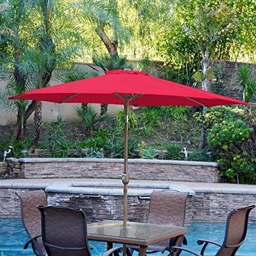 Jeco Aluminum Patio Market Umbrella Tilt with Crank, Fabric & Bronze Pole, Red, 9'
