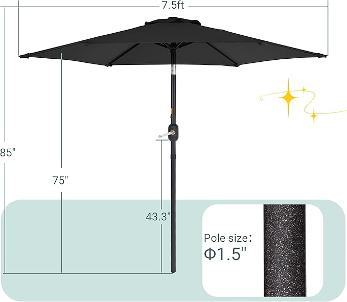 7.5ft Outdoor Umbrella Patio Umbrella,2-Year-Non-Fading,Table Market Patio Umbrella with Push Button Tilt and Crank,for Pool, Deck, Garden,Backyard
