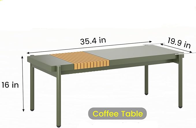Sundale Outdoor Modern Metal Outdoor Coffee Table with Slatted Wood-Look Tabletop Design, Weather-Resistant Patio Side Table for Garden, Balcony, Poolside(Green)