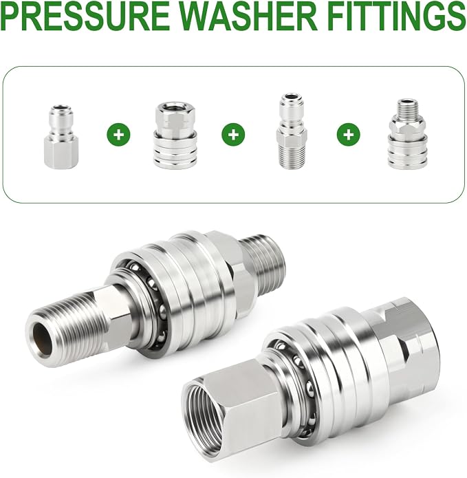 TAISHER 1PCS 304 Stainless Steel Pressure Washer Adapter Kit, NPT Quick Connect Fittings, 1/4" NPT Thread
