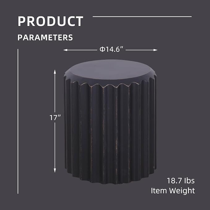 Afterglow Terrafab Material Outdoor Round Side Table, Natural Decorative Garden Stools, Unique End Table for Living Room Bedroom Patio Home Decor