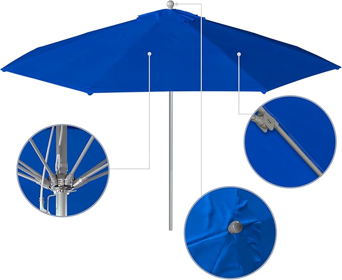 California Umbrella 11Ft Commercial Grade Market Umbrella, Pulley Lift, Aluminum/Fiberglass, 2mm pole wall, Silver Frame, Solution Dyed Royal Blue Fabric