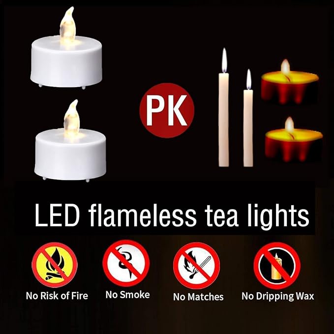 Hanzim LED Tea Lights Candles- 50PACK Flameless Candles Realistic and Bright Flickering Long Lasting 200Hours for Holiday Celebration,Party, Home Decoration Warm White,Battery Operated