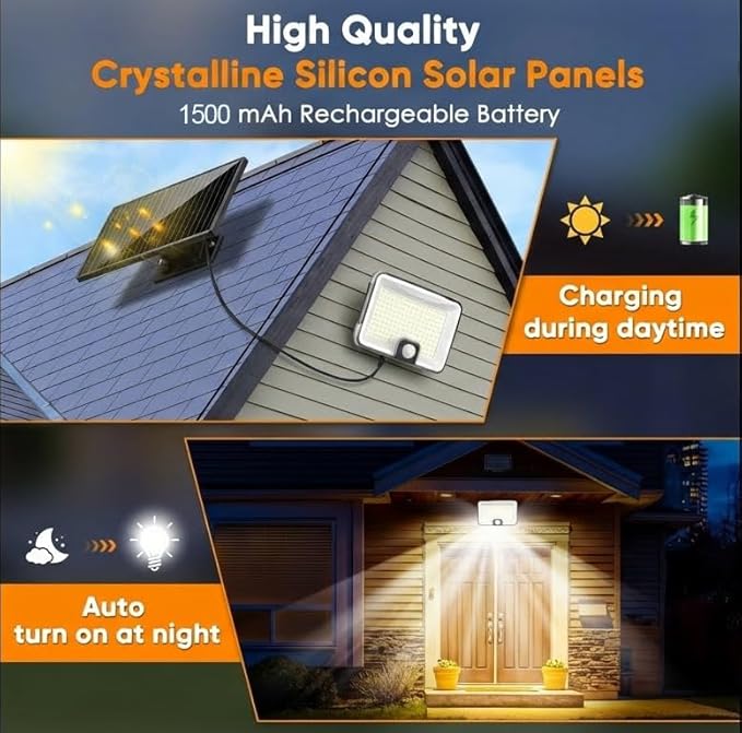 Solar Lights Outdoor Waterproof Motion Sensor, 1000LM LED Measured Flood Light with Remote,16 FT Detection, 270° Wide, Dusk to Dawn Solar Powered Security Lights for Porch Patio Yard Garage