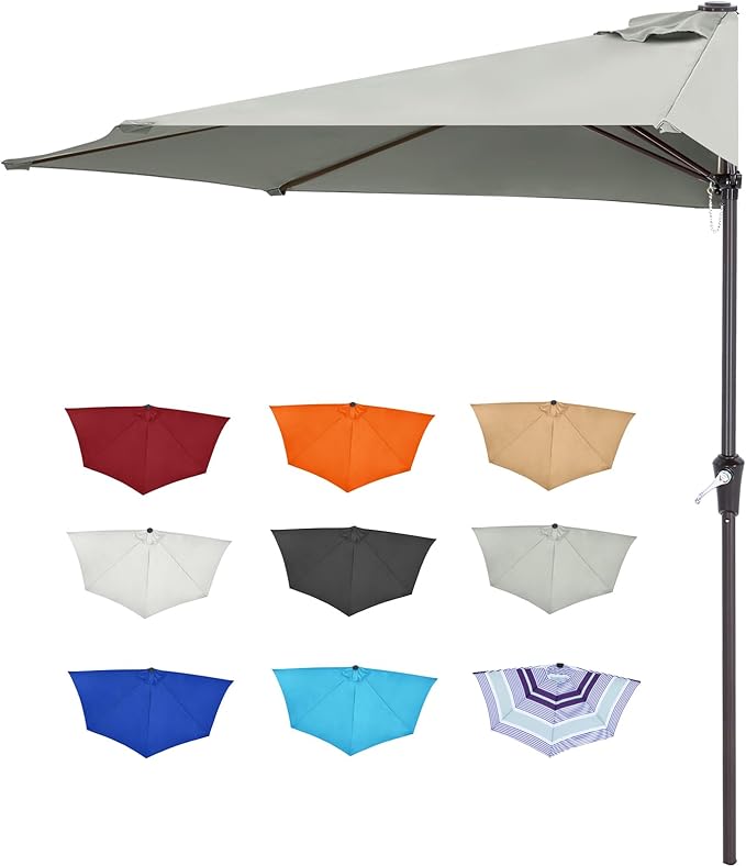 ABCCANOPY Patio Umbrella 9FT - Outdoor Half Umbrellas for Patio, Backyard, Garden, Deck (Light Gray)