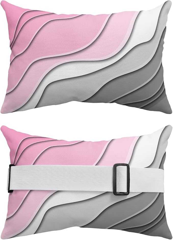 Outdoor Pillows Covers with Inserts Abstract Beach Aesthetic Grey to Pink Gradient Waterproof Pillow with Adjustable Strap Throw Pillows for Patio Furniture Recliner Lounge Chair, 11x16 inch, 1PCS