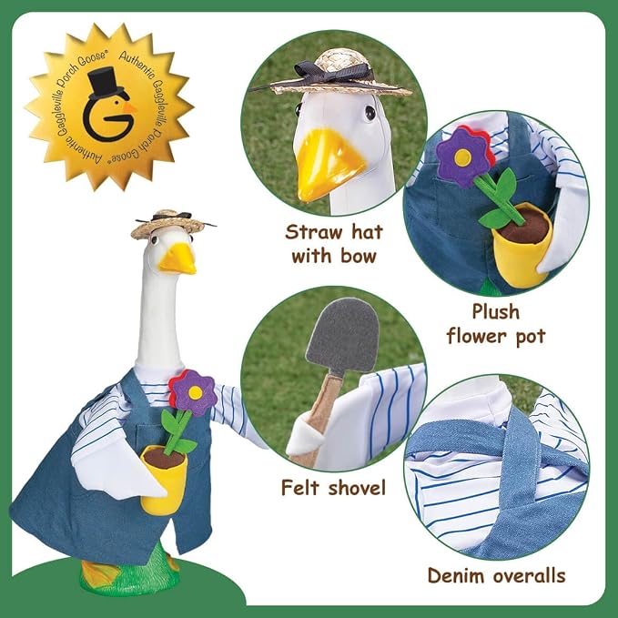 Gaggleville Gardener Goose Outfit, Fits Large 23" H Statue, by Fox | Valley Traders