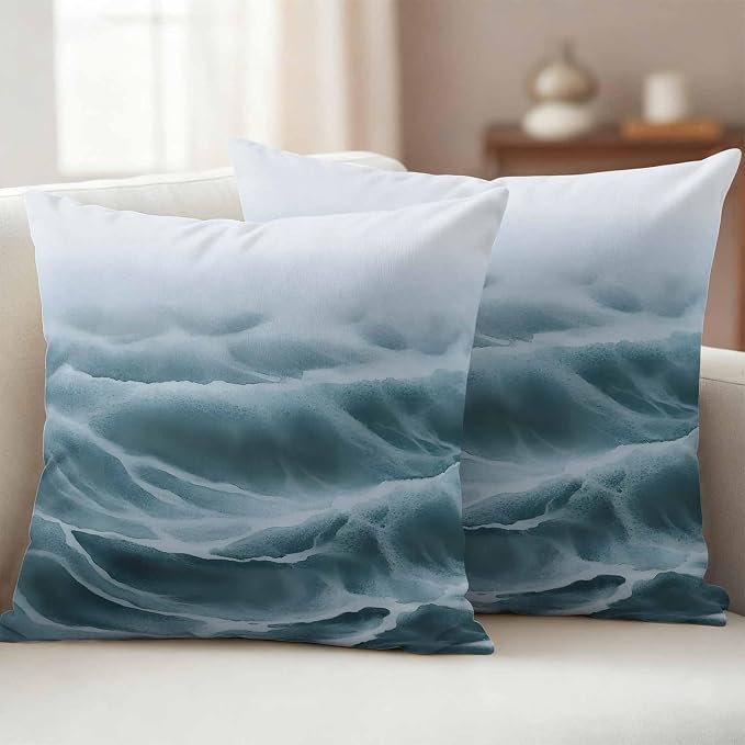 Turquoise Ombre Outdoor Waterproof Throw Pillow Covers Set of 2, 20"x20", Modern Abstract Watercolor Art Decorative Pillow Covers Outside Cushion Case for Patio Porch Garden