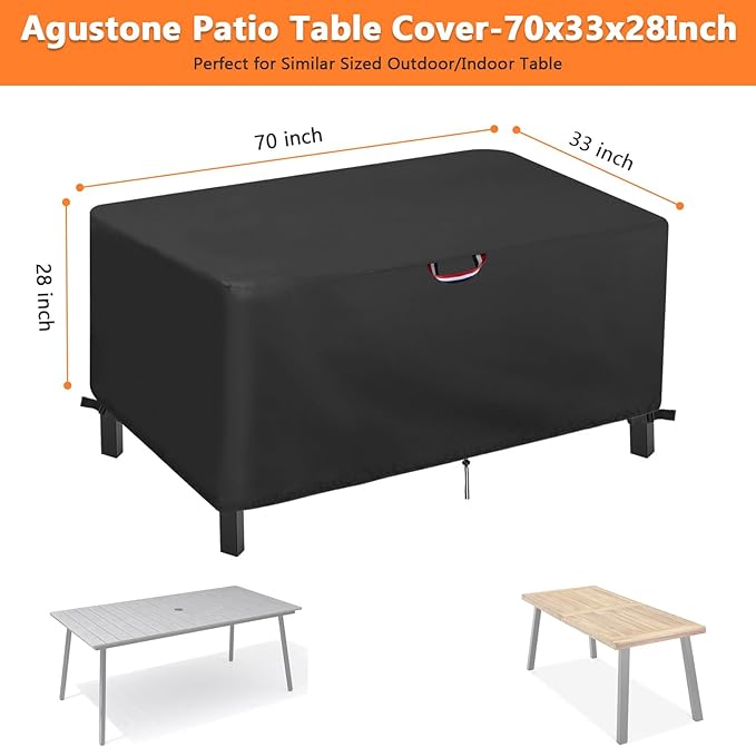 Patio Table Cover, 70 Inch Outdoor Dining Table Cover, Waterproof Protective Covers Patio Rectangular Furniture Covers - 70x33x28 Inch