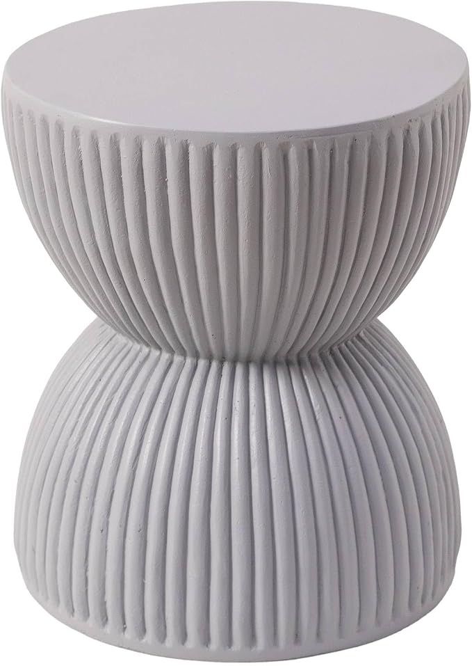 LeisureMod 15" Round Hourglass Fiberstone Side Table, Modern Accent End Table for Indoor Outdoor Use, Durable Small Table for Living Room, Patio, Balcony, or Garden - Grey